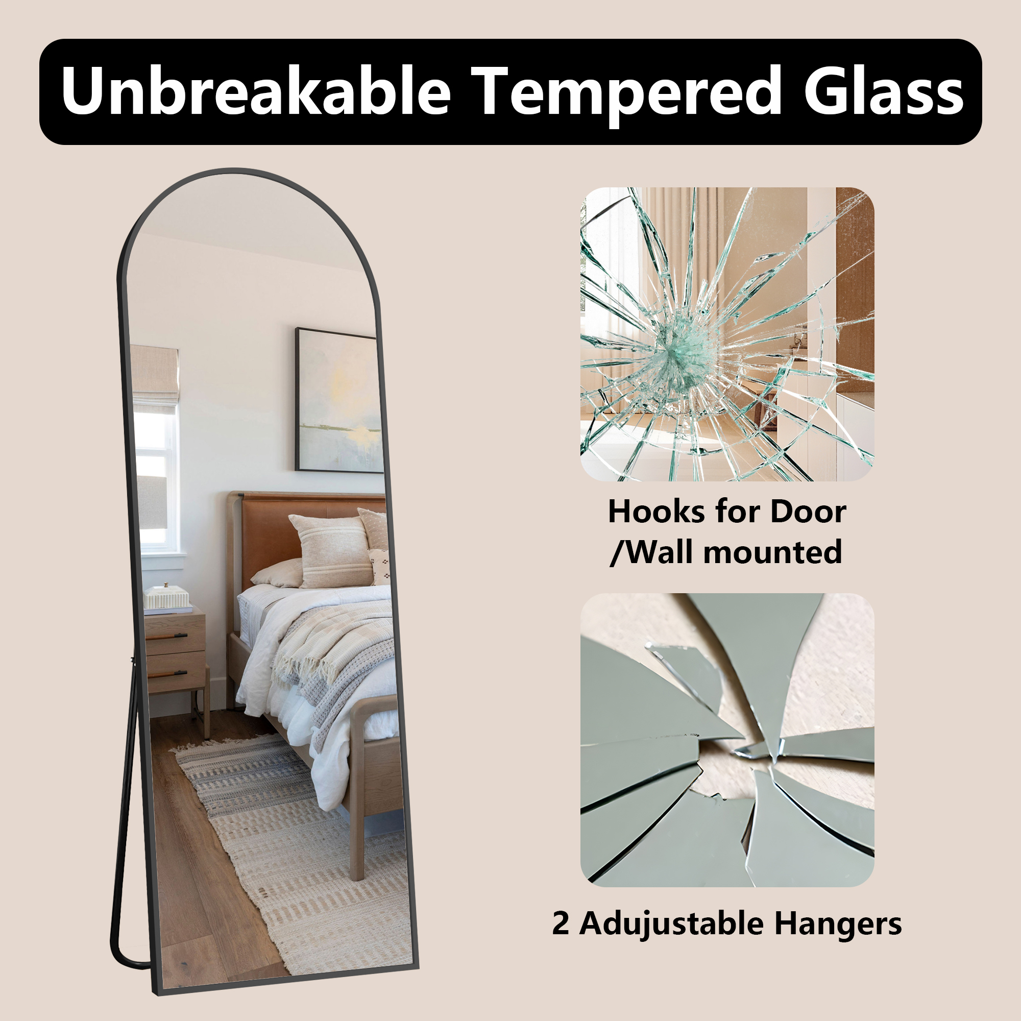 MAYEERTY Black Arch Full Length Mirror, Wall Mount or Freestanding for Bedroom/Living Room, 64" × 21"