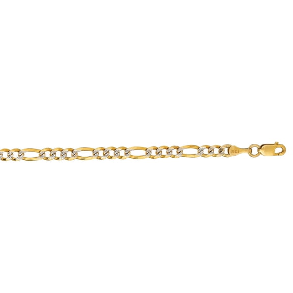 JewelStop 14K Yellow Gold Polished Finish 3.65mm White Pave Figaro Chain with Lobster Lock - 18",20",22",24"