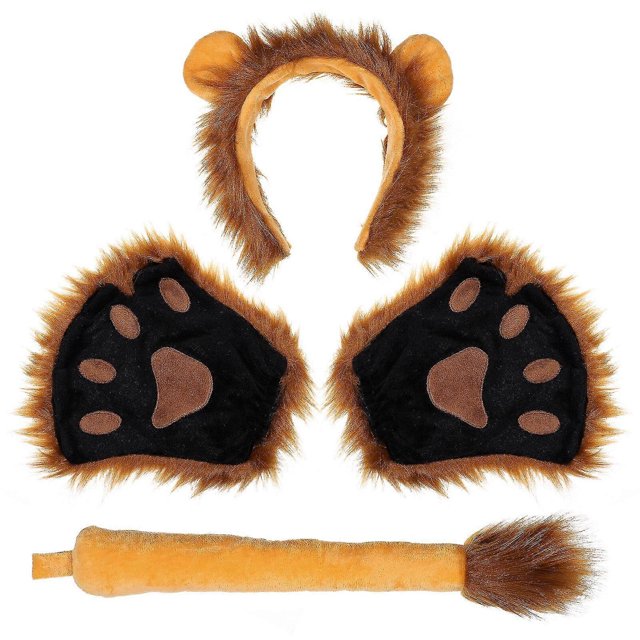 Frcolor Lovely Lion Cosplay Costume Kit Halloween Costume Lion Paw Mittens Ears Headband And Tail Set For Kids And Adults (brown