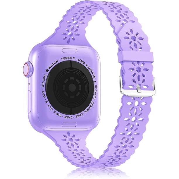 Correa de silicona de encaje compatible con Apple Watch Band de 38 mm y 40 mm para mujer, correa deportiva festoneada delgada, estrecha y ahuecada, correa suave para la serie Iwatch