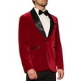 thumbnail image 4 of INSPIRE CHIC Men's Shawl Lapel Blazer One Button Slim Fit Wedding Velvet Tuxedo Suit Jacket L Dark Red, 4 of 4