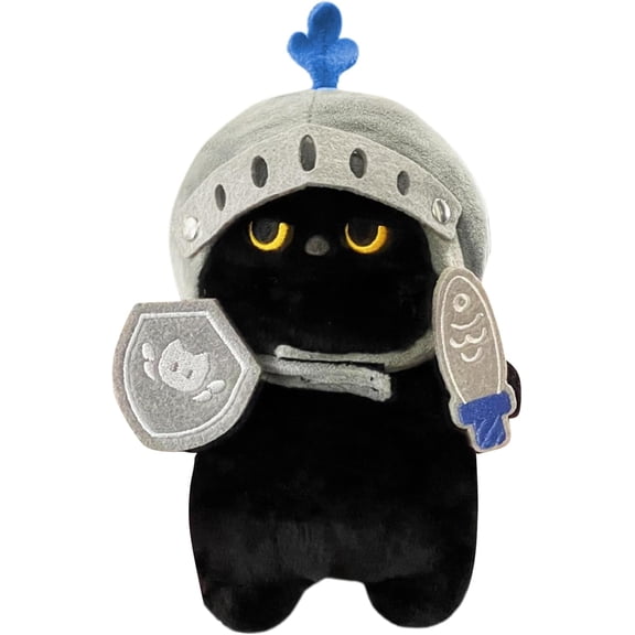 Cat Knight Plush Toy 7.87inch, Soft Cuddly Plush Black Cat | Comfortable Stuffed Animal, Knight Cat Plushies Doll Perfect for Cuddling for Kids & Adults, Christmas Gift Idea, 1 PC