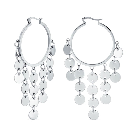 Bling Jewelry Womens Fashion Statement Sequin Coin Dangle Hoop Huggies Earrings Stainless Steel