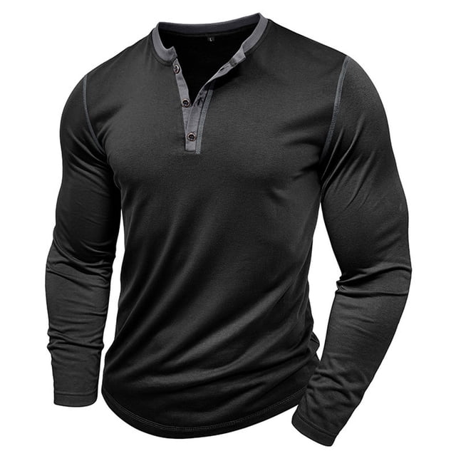 RXIRUCGD Hommes Décontracté Mode Uni à Manches Longues Chandail Respirant Chemise Blouse Hauts, Noir, Taille : L