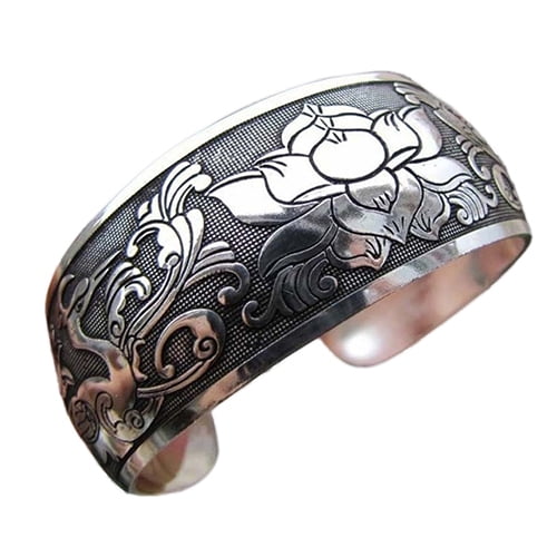 Ayyufe Silver Bangle Bracelets Women Vintage Ethnic Open Tibetan