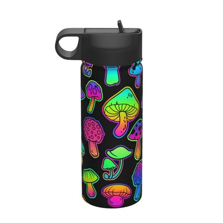 

Salouo Bright Mushrooms Pattern 18 oz Water Bottle With Straw Stainless Steel Sports Water Cup Flask Wide Mouth Travel Thermal Mug for Home Office Car