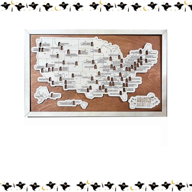 HUASHENG Map Bucket List Map 2024 New Decor Bucket List Map Decor Wood Halloween Map Handmade Fear Map Puzzle Decoration