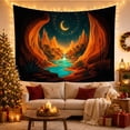 thumbnail image 3 of Desert Canyon Beneath a Crescent Moon with Palm Trees, Mystical Fantasy for Nature Lovers, Night Landscape Art, Housewarming Gift, Tapestry Wall Hanging for Studio and Bedroom, 3 of 7