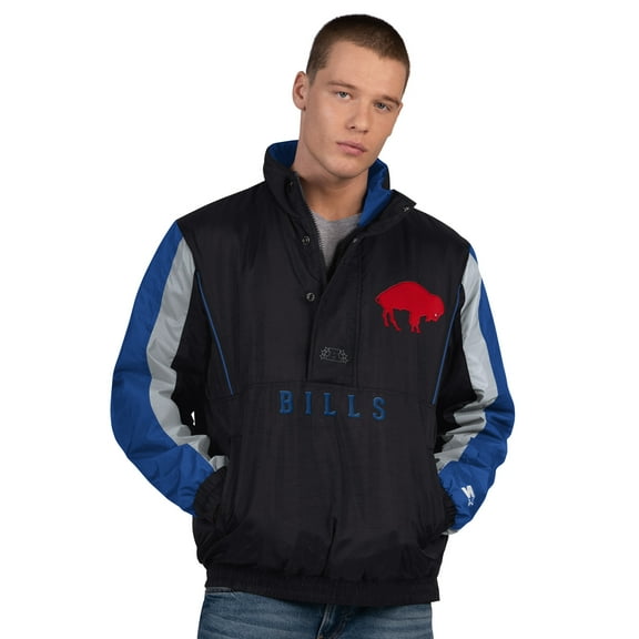 Men's Starter Black Buffalo Bills Thursday Night Gridiron Vintage Logo Half-Zip Jacket