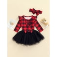 thumbnail image 3 of Qiylii Baby Christmas Outfit,Plaid O-Neck Long Sleeve Romper+Tutu Skirt+Headband, 3 of 8
