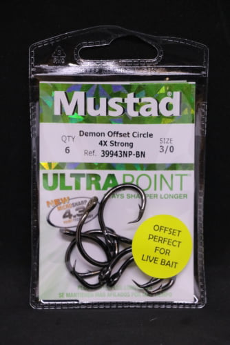 Pack de 10 Mustad UltraPoint Demon Offset Circle 1 Gancho Extra Fuerte con Punto Kirbed