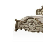ACME Dresden Queen Bed in Bone Synthetic Leather & Gold Patina