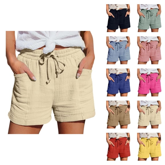 Beach Shorts for Women Elastic Waist Relaxed Fit Straight Leg Lightweight Summer Casual Shorts with Pockets