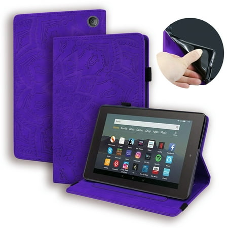 K-Lion Flip Case for Kindle Fire 7 Tablet (12th Generation, 2022 Release), Premium Embossed PU Leather Pocket & Pen Holder Full Body Case with Adjustable Angles Stand for Amazon Fire 7 inch,Purple