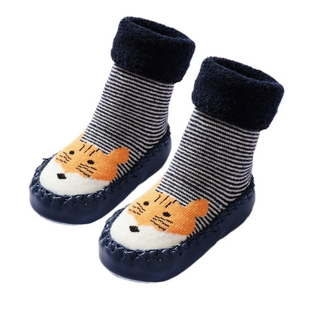 

NUOLUX 1 Pair of Anti-slip Learning Walking Socks Toddler Socks Kids Socks Baby Socks Cotton Cartoon Infant Socks Suitable for 15-23 Months(Blue Hamster Pattern 14cm)