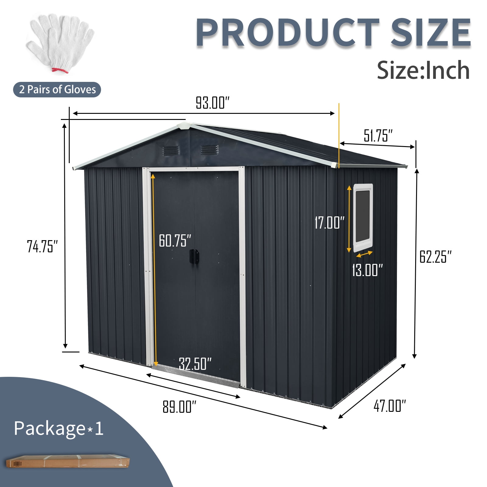 Alvantor 8 x 4 FT Outdoor Storage Shed Metal Garden Shed with Sliding Door and Window for Backyard, Garden, Black