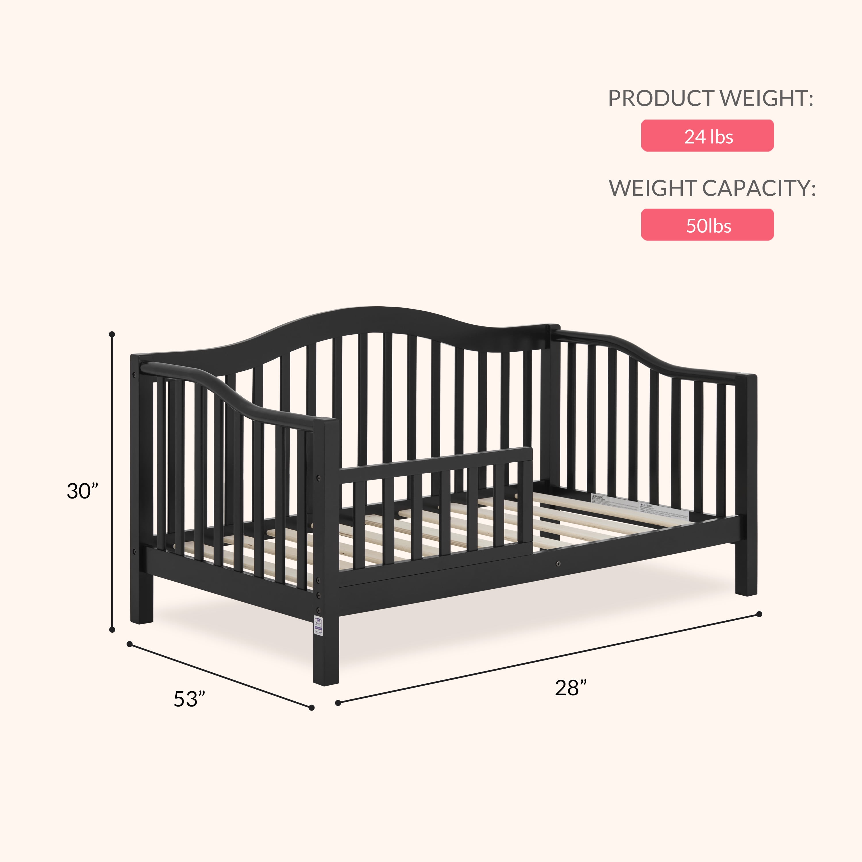 Dream On Me Austin Toddler Day Bed, Black