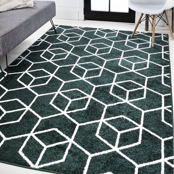 JONATHAN Y SUPERSOFT 3 x 5 Area Rug, Tumbling Blocks Geometric - Green/White, SEU101D-3