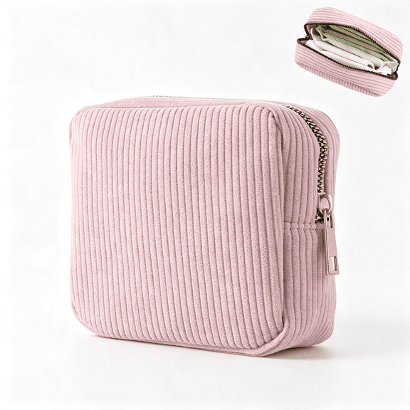 GASTROPOD Period Bag for Teen Girls (Pink) Corduroy Sanitary Napkin Storage Bags Portable Sanitary Pad Storage Bag with Slip-In Pockets Discreet Emergency Bag for Girls