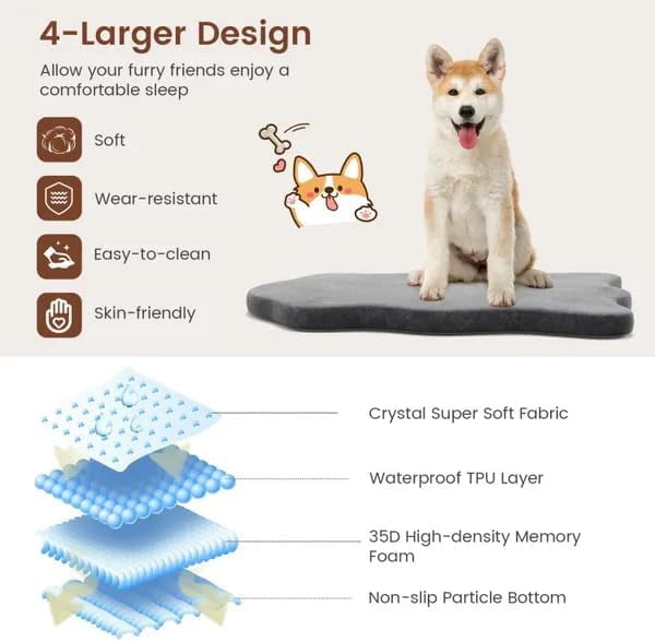 Orthopedic Dog Bed with Memory Foam Support Waterproof Dog Mattress for Large and Medium Dogs (Gray)