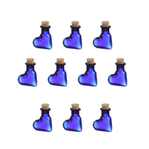 Uxcell 10 Pcs Mini Glass Bottles Pendants, 0.01oz/0.5ml Tilted Heart Shaped Small Glass Jars with Cork Stoppers Wishing Bottles for DIY Crafts Party Wedding Decor Favors, Blue