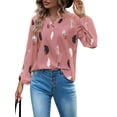 thumbnail image 3 of DYMADE Women Plus Size V-Neck Feather Print Long Sleeve Loose Blouse Top, 3 of 6