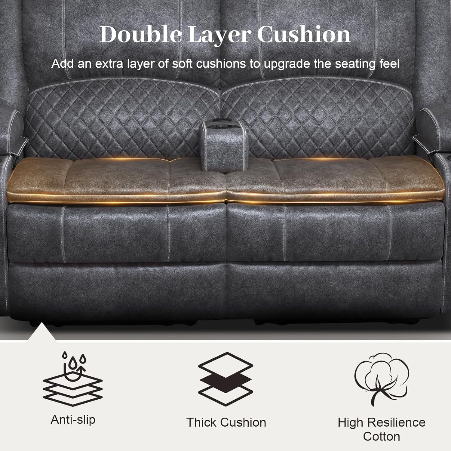 Loberfve Power Reclining Loveseat with Storage & USB Ports, Wall Hugger Recliner Sofa for Home Theater, Removable Armrests, 2-Tier Cushions, Gray