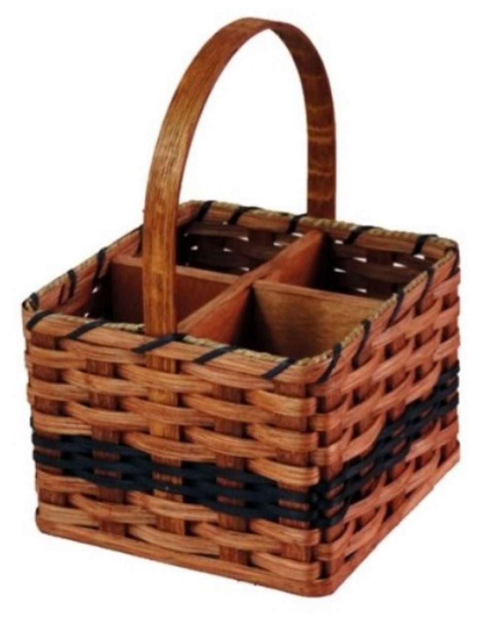 Amish Baskets and Beyond Oak Four Bottle Wine Carrier Basket Blue