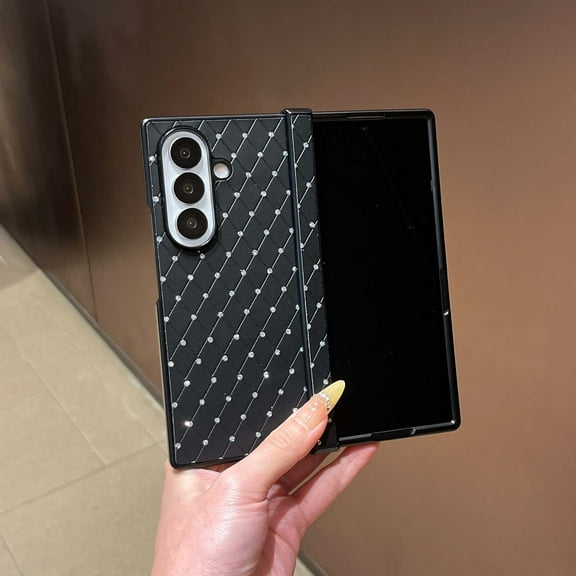 For Samsung Galaxy Z Fold 6 Phone Case,Argyle Pattern Back Design,Luxury Bling Elegant Diamond Glitter,With Hinge Protection,Shockproof Anti-Scratch Ultra Slim Durable Phone Case,Black