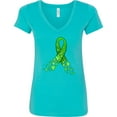 thumbnail image 3 of Inktastic Mental Health Awareness Ribbon with Green Hearts Women's V-Neck T-Shirt, 3 of 5
