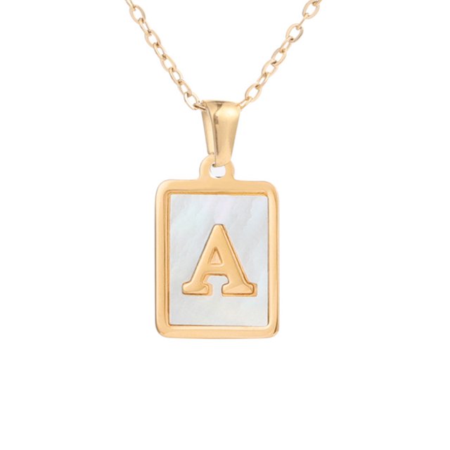 Collar de letras cuadradas Zefei Wu de acero inoxidable con colgante de titanio dorado