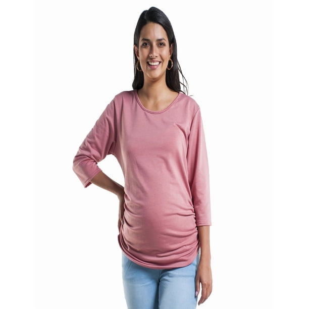 Playera Maternidad Algodón Manga 3/4 Cómoda Ropa Embarazo Blusa Básica Mujer Casual Color Rosa