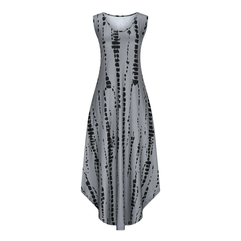 Plus Size Summer Long Maxi Dresses for Women Curved Hem Tie Dye Casual Dress  with Pocket Sleeveless Loose Sundress Gray, 4XL - Walmart.com