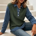 thumbnail image 5 of QATAINLAV Quarter Button Patchwork Shirts for Woman Long Sleeve Turn Down Collar Tops Going Out Travel Daily Wear, 5 of 10