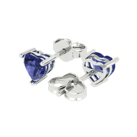 1.5 Ct Heart Cut Studs Blue Tanzanite 18K White Solid Solid Gold Everyday Dainty Earrings Push Back