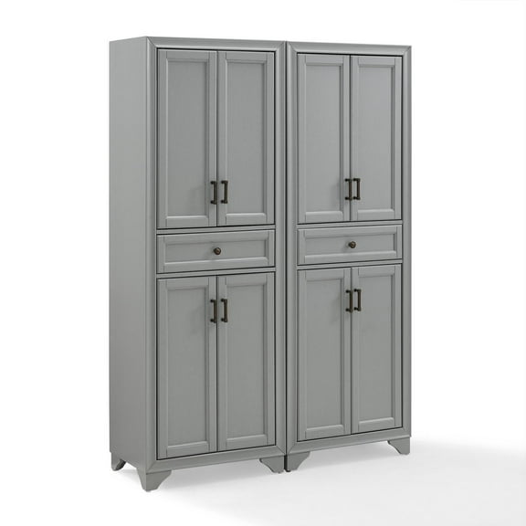 HomeStock French Fabulous 2-Piece Pantry Set, Distressed Gray, 15 x 47.5 x 67.75 inches, Brass Finish Metal Hardware, Modular Space-Saving Kitchen Pantry Storage Cabinet Set