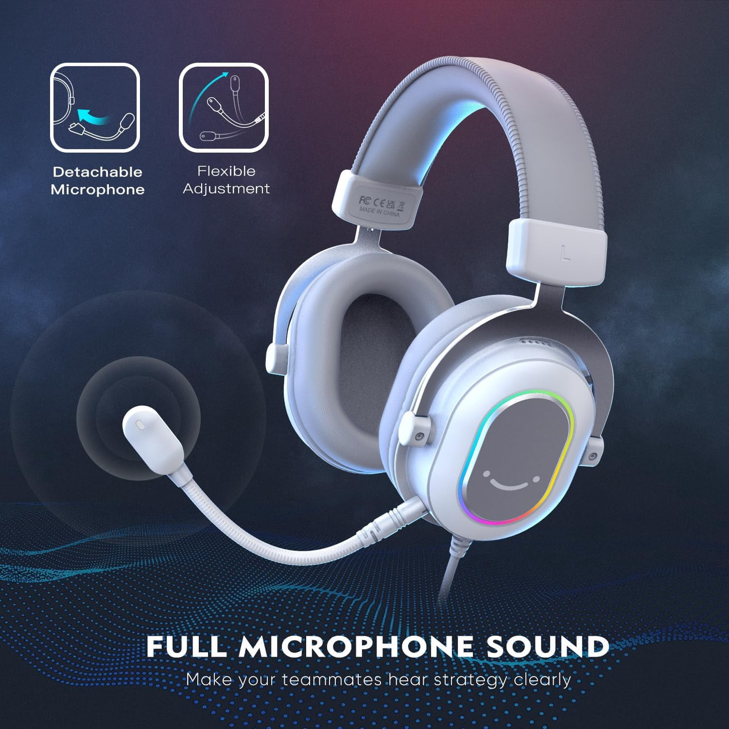 FIFINE H6 Wired Gaming Headset with Microphone for Computer PC, PS5/PS4, 330g Lightweight, USB Control Box with 7.1 Sound, EQ Mode for FPS Gamer, White