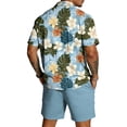 thumbnail image 3 of Casual Summer 2 Piece Tracksuit Men's Hawaiian Tropical Print Short Sleeve Shirt with Pocket and Daily Shorts Light Blue S, 3 of 5