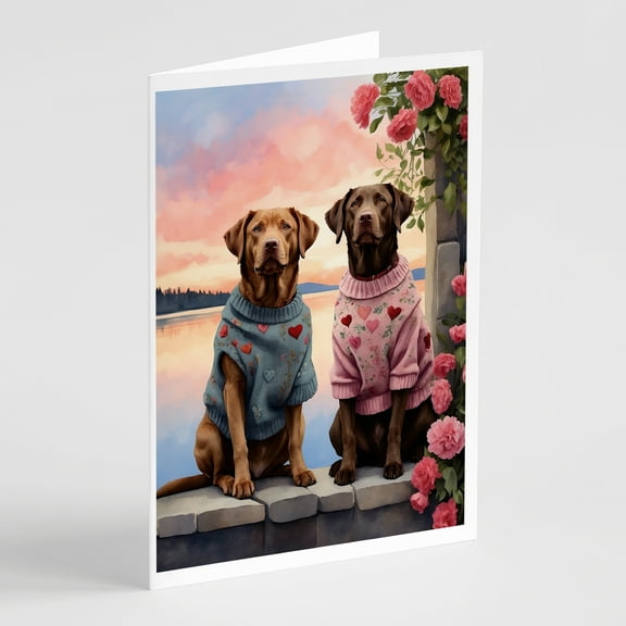 Chesapeake Bay Retriever Two Hearts Greeting Cards Pack of 8 7 in x 5 in