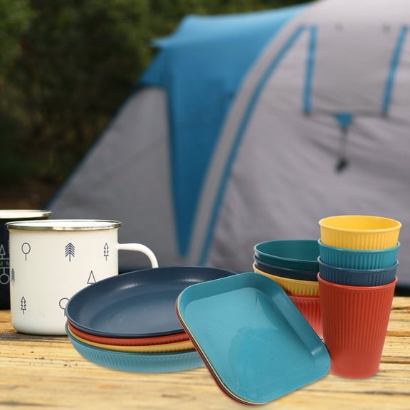 Hemoton PP Dinnerware Set for BBQ with Plates Bowls Cups in Assorted Colors Lightweight and Unbreakable