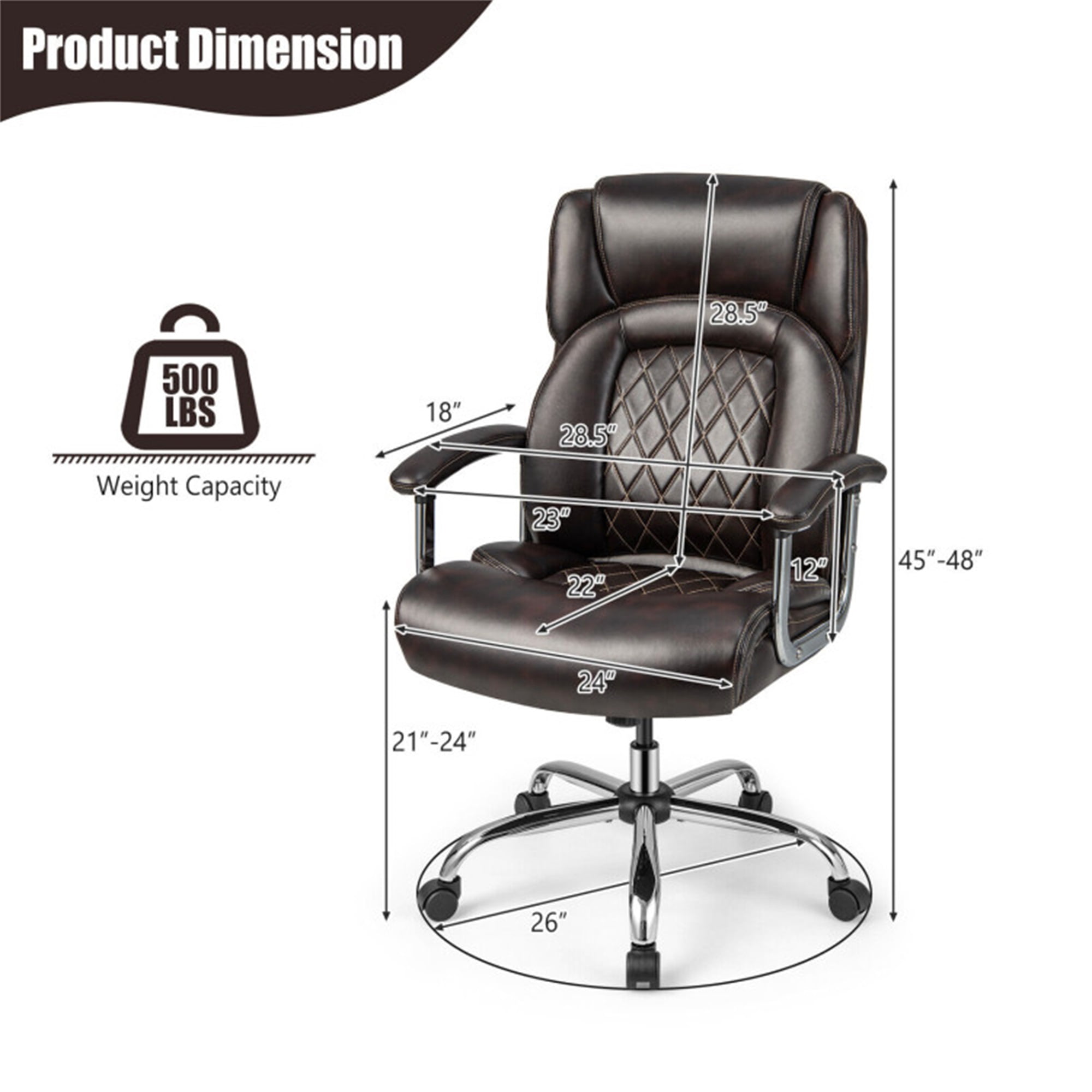 Demi Bonn Height Adjustable Big and Tall Office Chair Computer Desk Chair with Metal Base for Home, Bedroom, Study, Brown