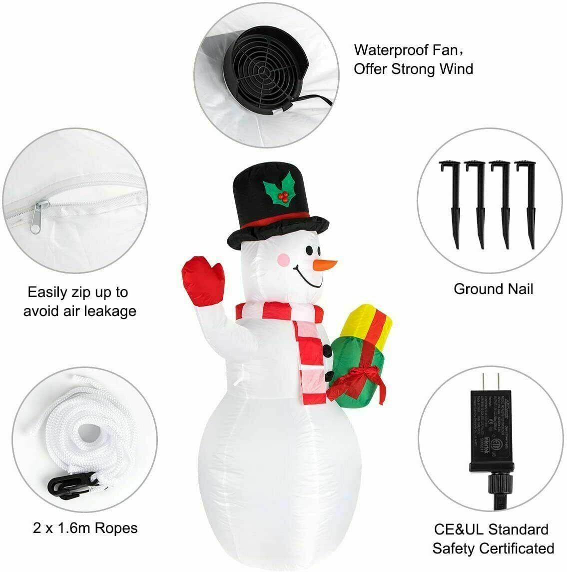 5ft Christmas Inflatables Snowman Outdoor Yard Decor with Rotating LED Lights Christmas Blow Up Decoration Garden - image 5 of 9