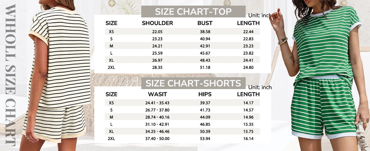 Wiholl Summer Sets for Women Womens Summer outfits Lounge Short Sets Womens Striped Set with Pocket