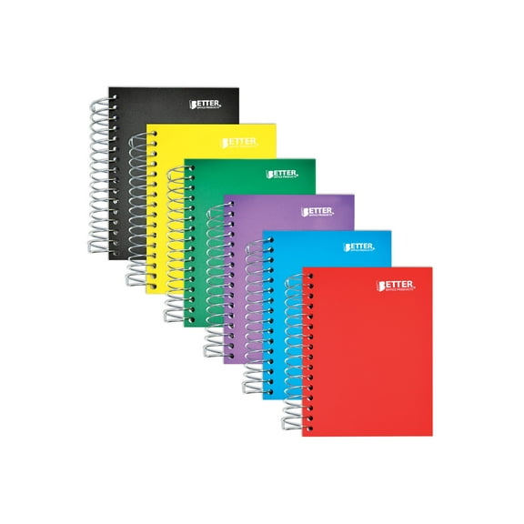 Better Office Products - 1 subject notebook - spiral-bound - small - - 200 sheets / 400 pages - College - assorted - poly plastic (pack of 6)