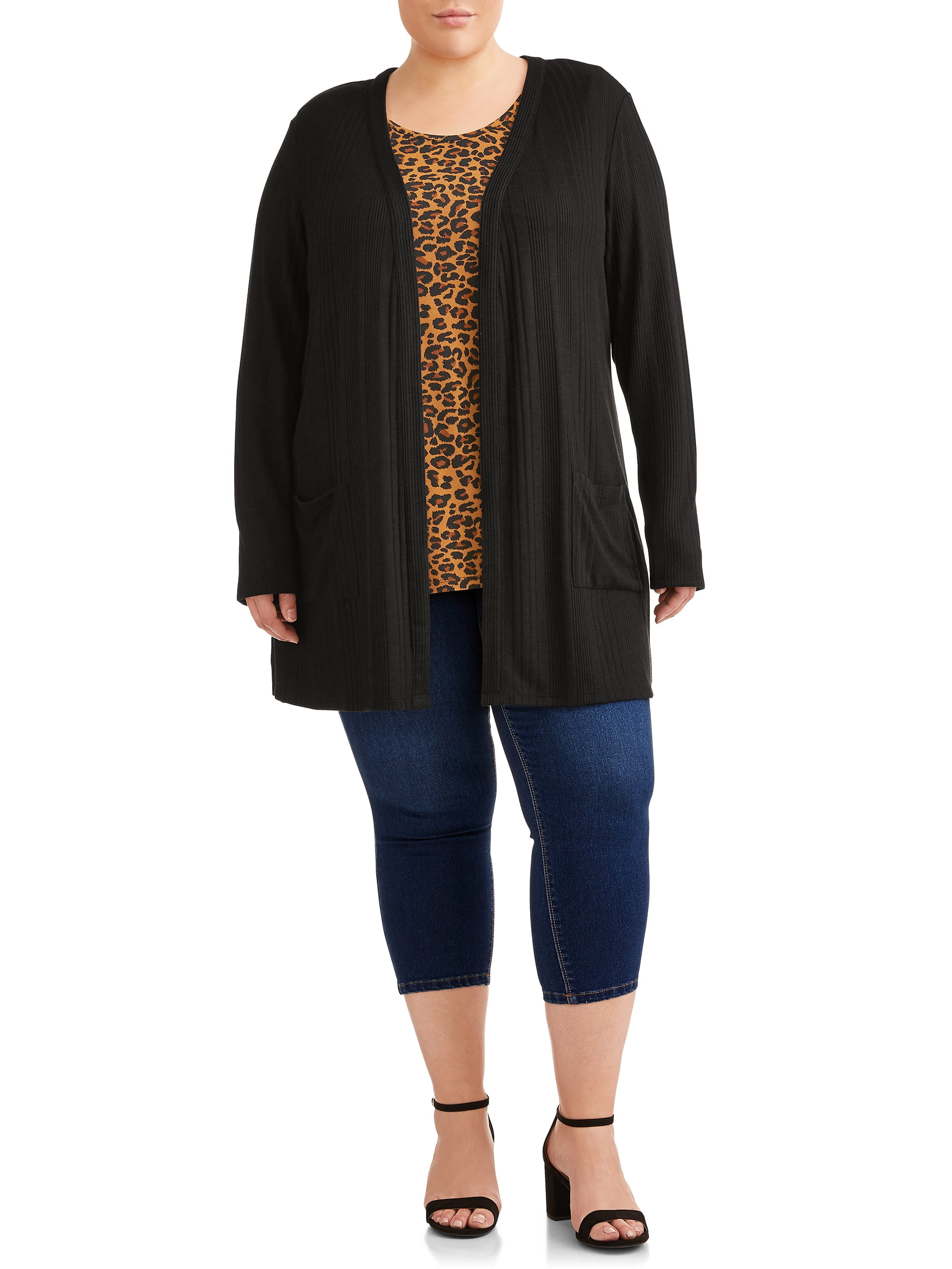Terra /& Sky Women/'s Ribbed 2Fer Cardigan with Scoopneck Tank Top 2X 20W-22W