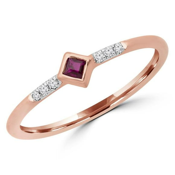 Majesty Diamonds MDR190078-7.5 0.1 CTW Round Red Ruby Bezel Set Cocktail Ring in 14K Rose Gold - Size 7.5