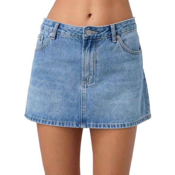 Women Denim Mini Skirt Casual A Line High Waist Button Zipper Closure Five Pocket Design Raw Hem Skirt Light Blue L