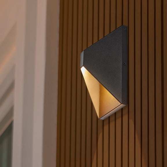 Maxxima LED Outdoor Wall Wash, Black Sconce, Modern Porch Light, 650 Lumens, 5 CCT 2700K-5000K - 8 in. Height