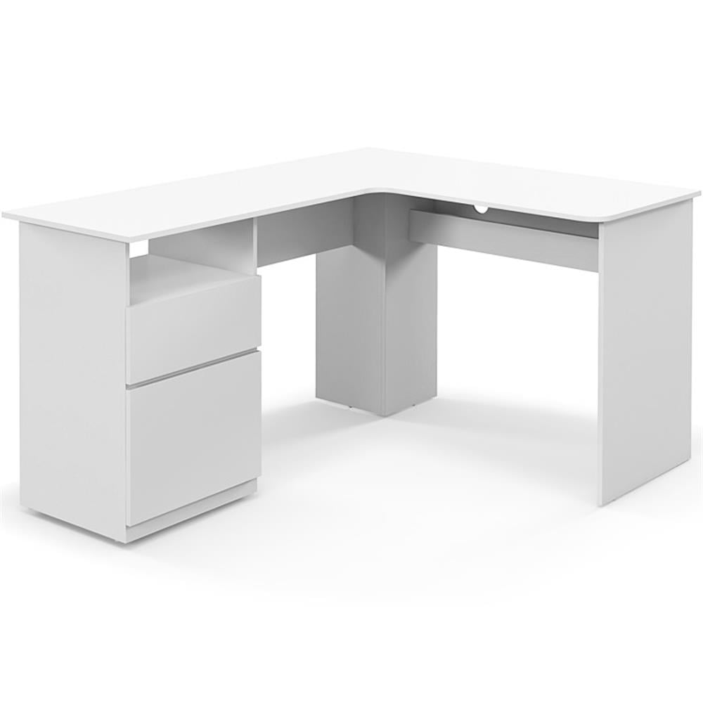 Demi Bonn L-Shaped Computer Desk with Letter File Drawer, Small Home Office Desk Study Writing Table, White