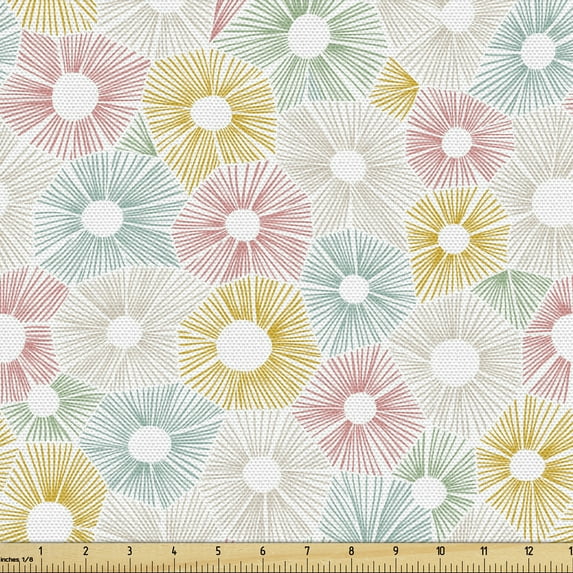 Abstract Upholstery Fabric by the Yard, Geometric Stripes Forming Hexagon Shapes Honeycomb Mosaic Polygons Doodle, Decorative Fabric for DIY and Home Accents, Multicolor by Ambesonne